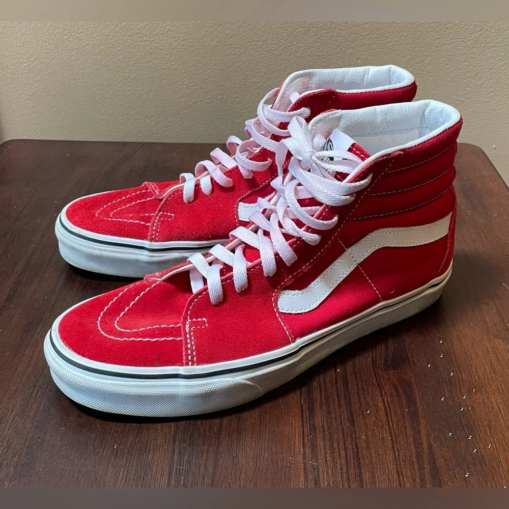 Vans * Sk8-Hi Shoes / Hi-Top Sneakers, Red / White, Men’s  8.5 / Women’s 10